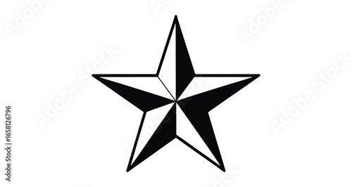 black and white geometric star icon isolated on white background, minimalist five-pointed symbol for design, branding, or decoration