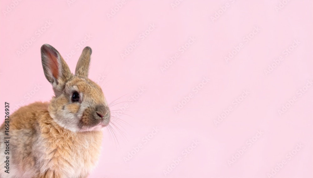 Obraz premium Adorable rabbit posing against a soft pink background animal photography studio setting close-up view cute concept for pet lovers