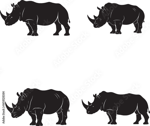 Wallpaper Mural "Set of 4 Rhinoceros Silhouettes | Black Wildlife Vector Icons in Varied Poses" Torontodigital.ca