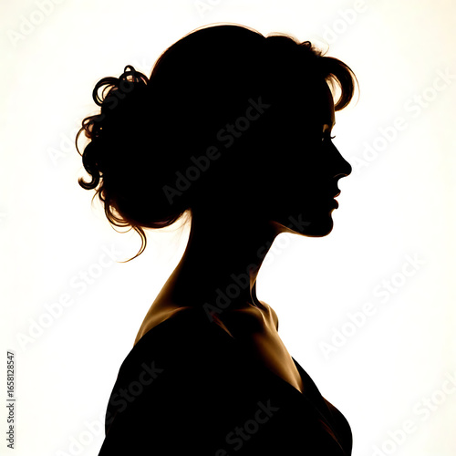 A beautiful black and white realistic vector silhouette of a romantic cameo design with vintage charm on  white background.