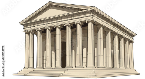 Ancient roman architecture icon with majestic columns and steps in classic design