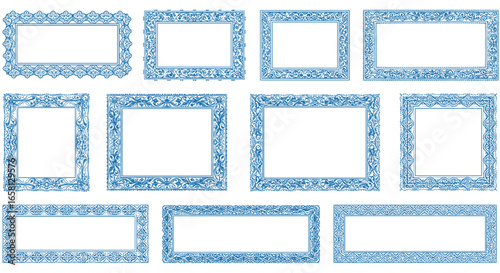 Elegant blue ornate decorative frame collection in vintage style