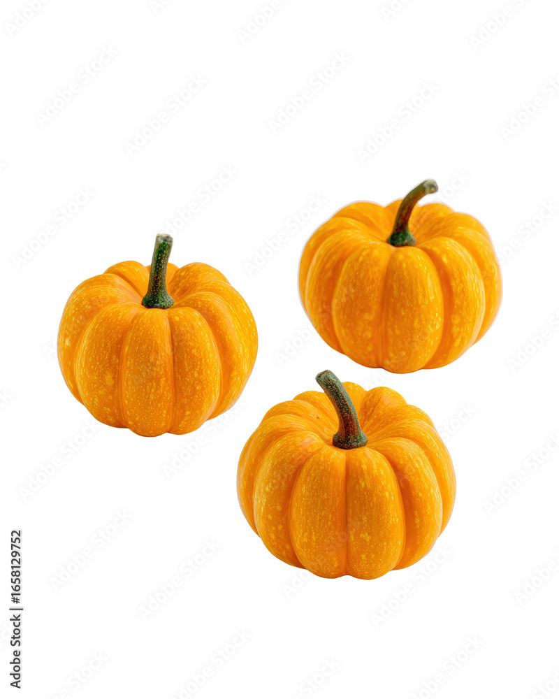 Fototapeta premium Three orange pumpkins isolated on transparent background