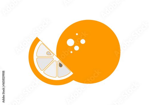 “Flat vector illustration of orange fruit with slice, minimalist citrus design, simple modern food icon.”