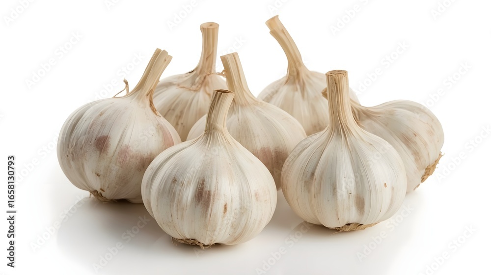 Fototapeta premium Fresh Garlic Bulb Isolated on White Background – Premium Healthy Vegetable Photography