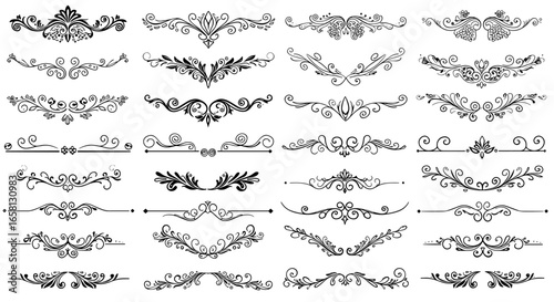 Elegant floral ornaments and decorative dividers in a classic black and white design