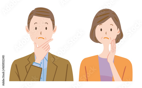 悩む中高年 夫婦のイラスト　考える中年夫婦　ミドル
