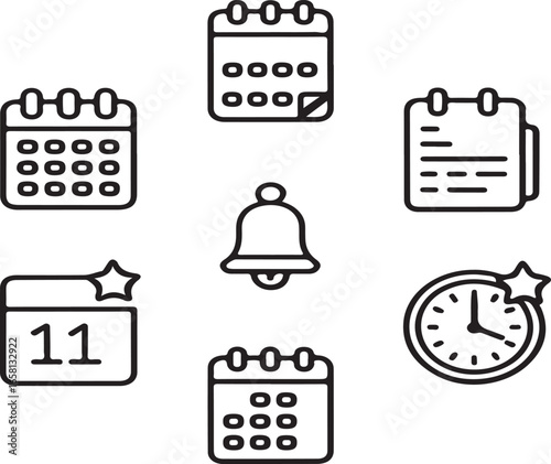 Calendar Outline Icons Annual, Daily, Event, and Reminder Symbols