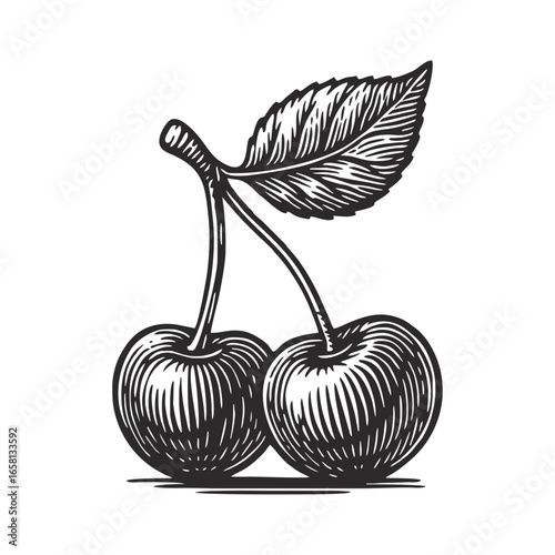 Illustration of cherries in black and white
