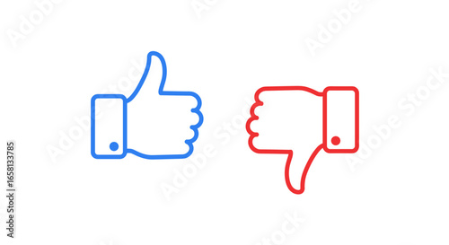 Simple linear thumbs up and down icons in blue and red