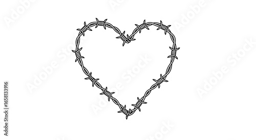 Barbed wire heart shape: edgy design for love and protection themes