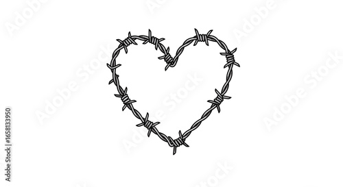 Barbed wire heart symbolizing contrast between love and hardship