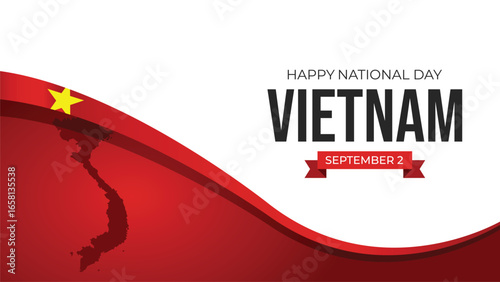Editable vector mockup template for Vietnam National Day greeting, celebrated on September 2, featuring festive patriotic design for cards, posters, and banners.