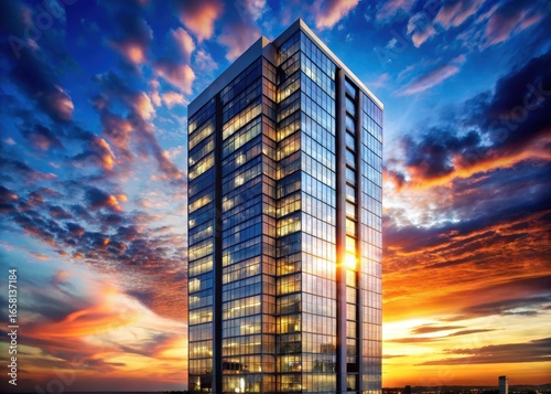 Modern High-rise Building at Sunset