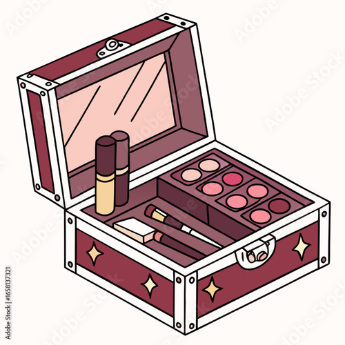 Makeup box with cosmetics and beauty accessories