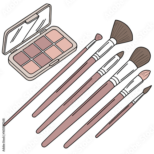 Makeup brushes and eyeshadow palette illustration