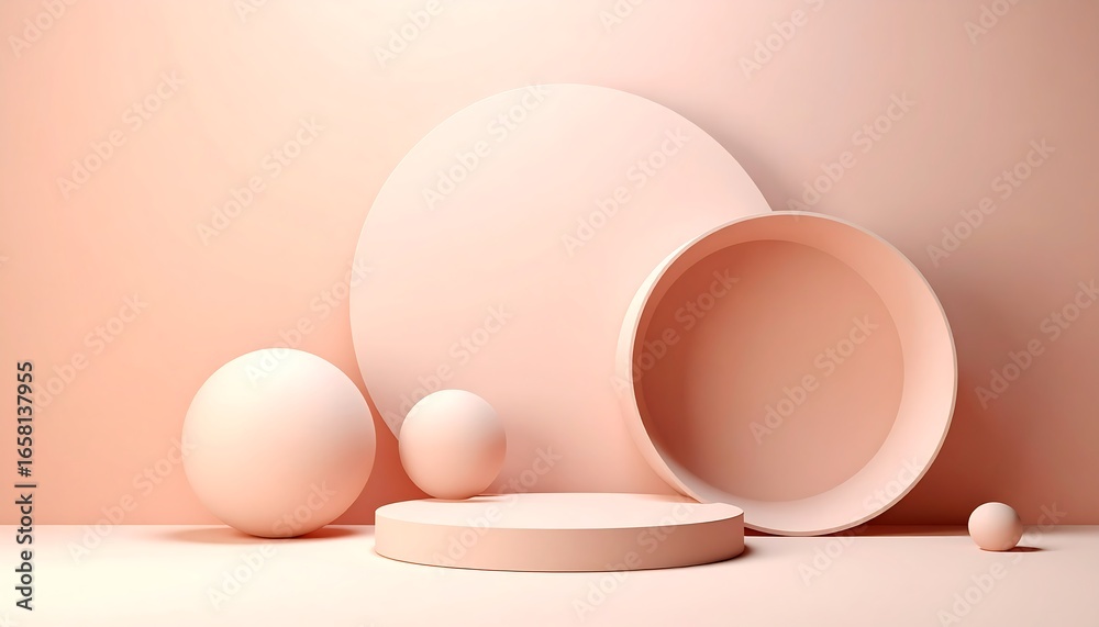 Fototapeta premium Soft pink abstract geometric shapes and spheres