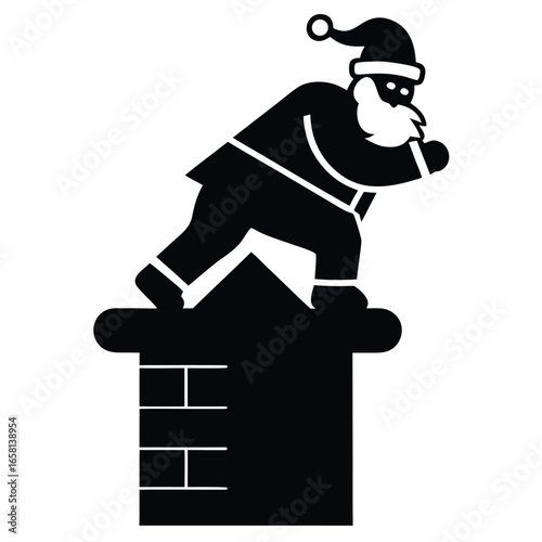 santa climbing chimney vector icon