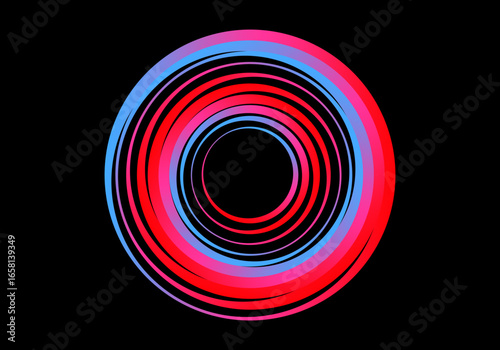 Vector background of rotating elliptical 3D shapes, consisting of a pattern of squares and wavy lines with colorful gradations.