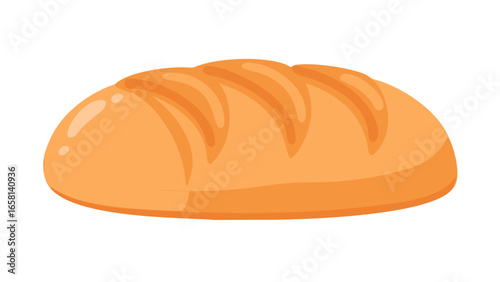 Cartoon illustration of a golden brown loaf of bread with scoring marks on a black background