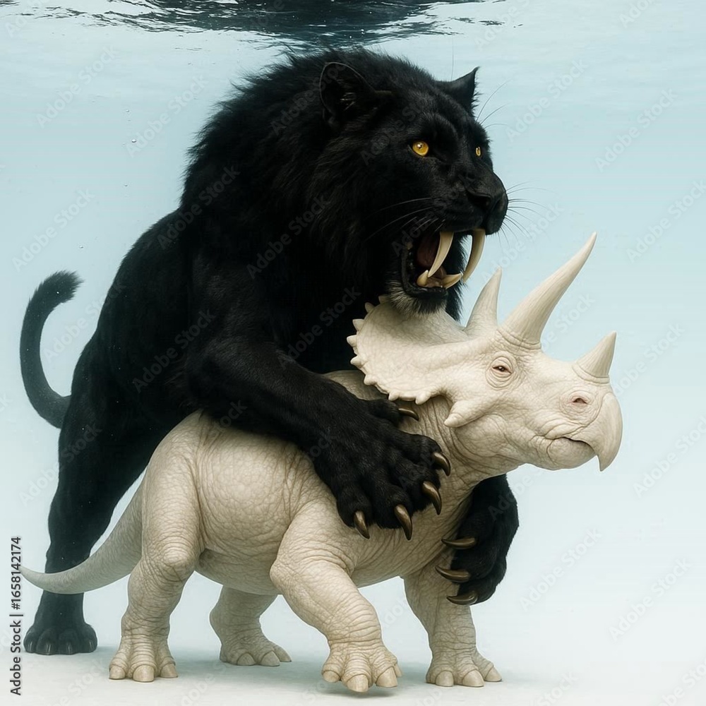 Fototapeta premium Melanic big catlike lion sabertooth tiger