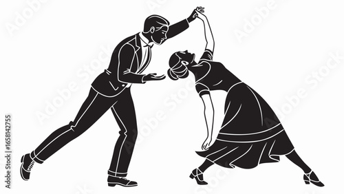 Elegant couple dancing together in a sophisticated black and white silhouette style