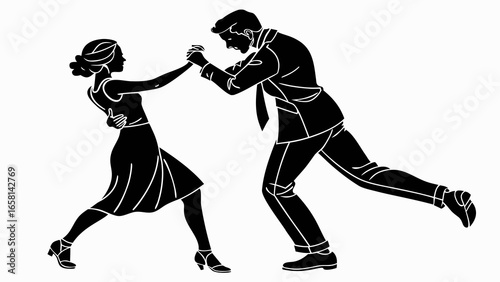 Elegant silhouette of a couple dancing together in a classic pose with grace and style