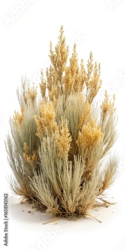 Desert sagebrush with dry grass on white background