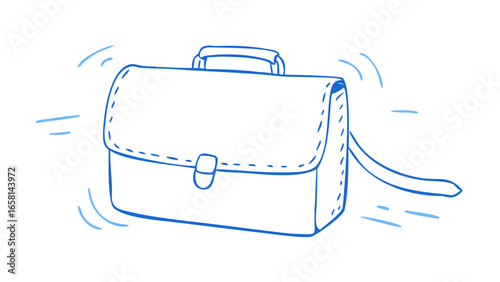 Blue hand drawn briefcase with motion lines