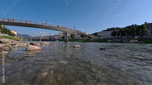 Salzach river in Salzburg Austria with floating duck