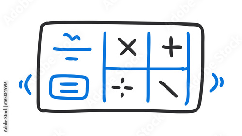 Hand drawn digital tablet displaying math symbols and controls