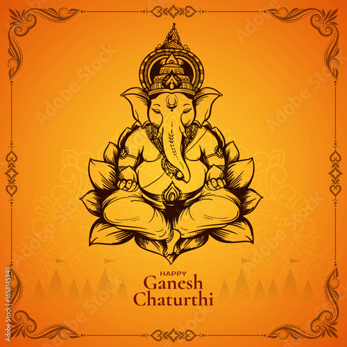 Traditional Happy Ganesh Chaturthi Indian festival celebration card