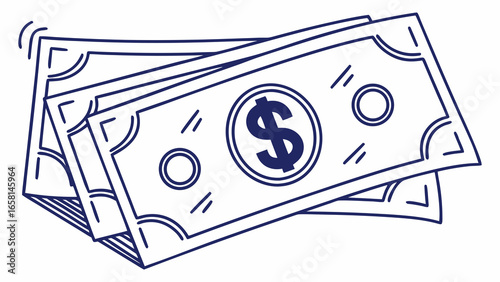 Hand drawn illustration of dollar bills with a dollar sign
