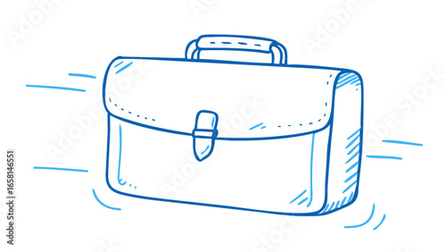 Simple blue hand drawn briefcase illustration on black background