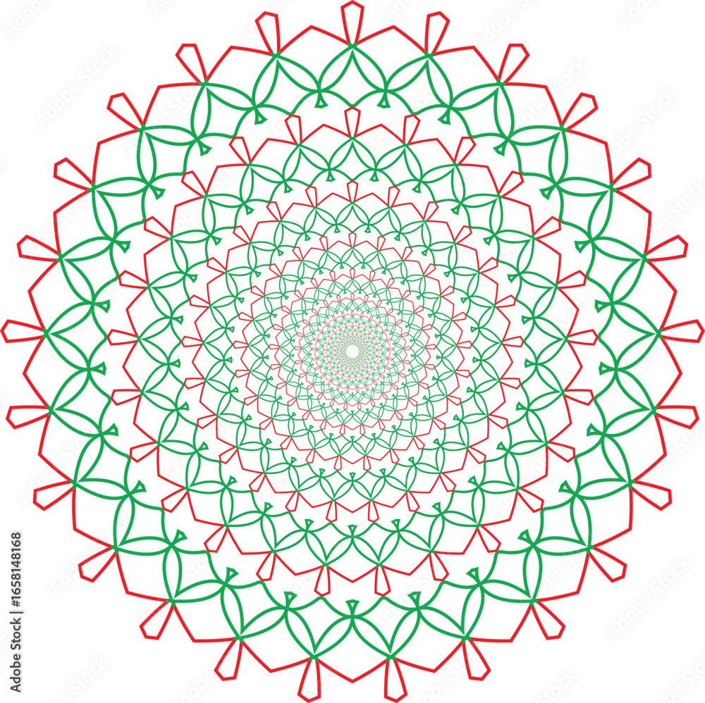 Naklejka premium An intricate, circular geometric mandala design in red and green