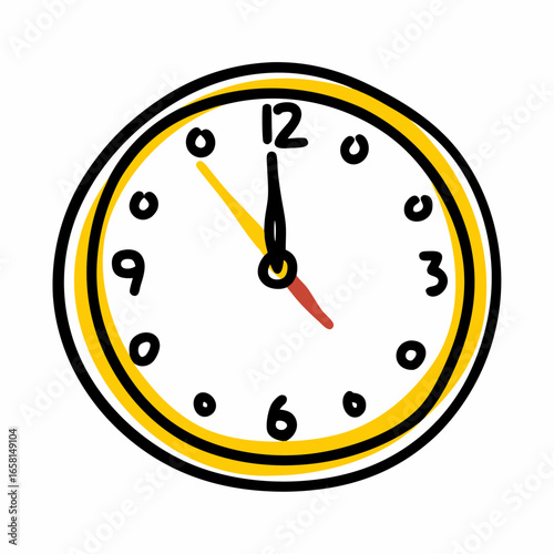 Cartoon clock showing 10:10 in yellow and black design  