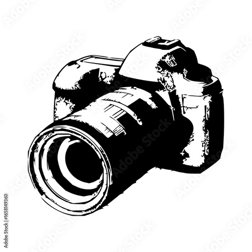 Camera Photography Vector Icon - Black and White Digital Image Equipment