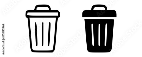 Vector Icon of Black and White Trash Bin for Web Design