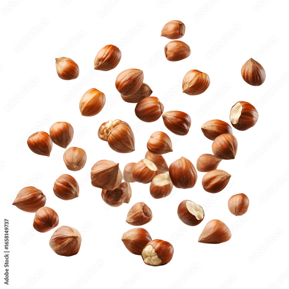 Hazelnuts Falling in Gravity Motion Isolated on White Background Hazelnuts Falling in Gravity Motion Isolated on White Background
