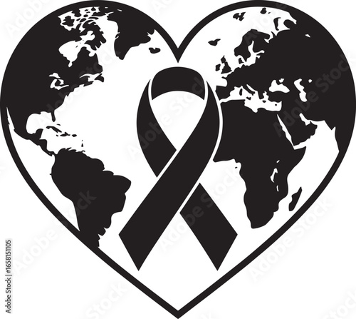 World Heart Ribbon Silhouette on Transparent Background Vector Illustration Art