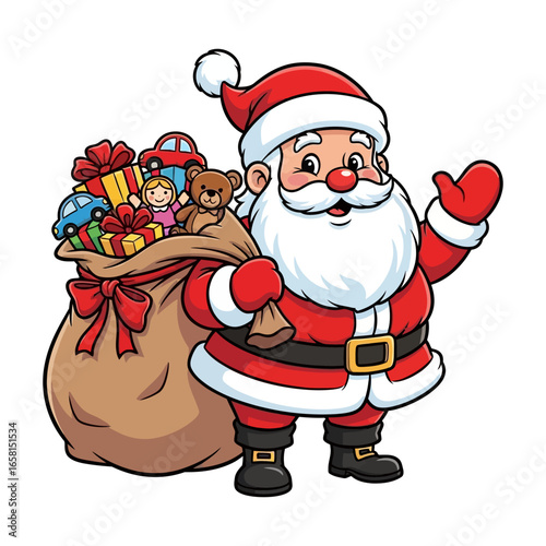 Santa Claus with a bag containing Christmas gifts vector eps 10