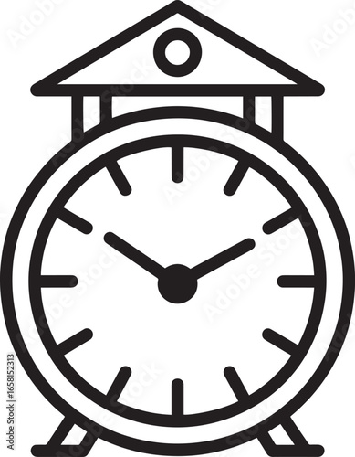 Classic Alarm Clock Outline Symbolizing Time Management and Punctuality Graphic Design