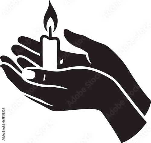 Hands Holding a Candle Flame Light in Darkness Hope and Remembrance Illustration