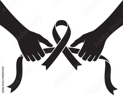 Hands Holding Ribbon Symbolizing Awareness and Support Vector Illustration Graphic