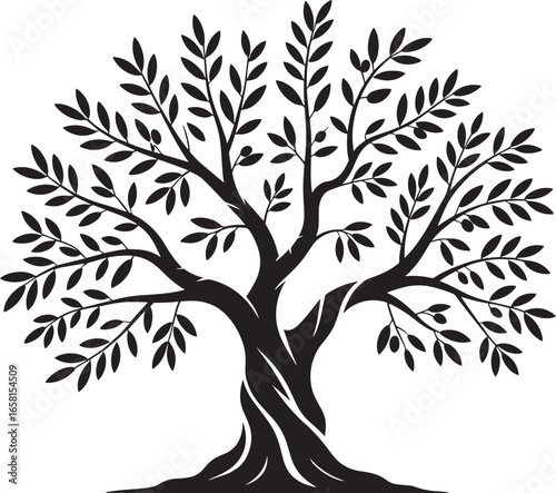 Olive Tree Silhouette Symbolizing Growth, Resilience, and Mediterranean Heritage Vector