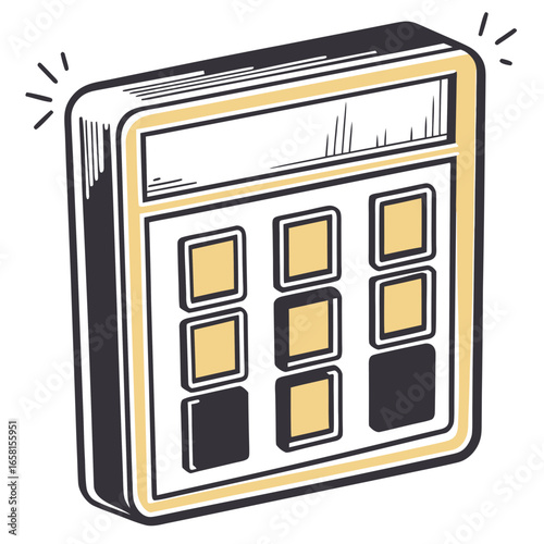 Calculator in black and gold design with buttons and display  