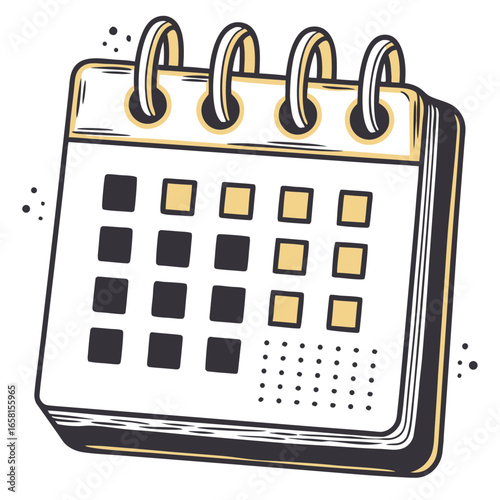 Illustrative calendar with spiral binding and squares for dates  