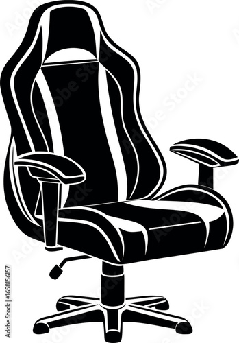 Detailed Black and White Illustration of a Sleek Gaming Chair Design