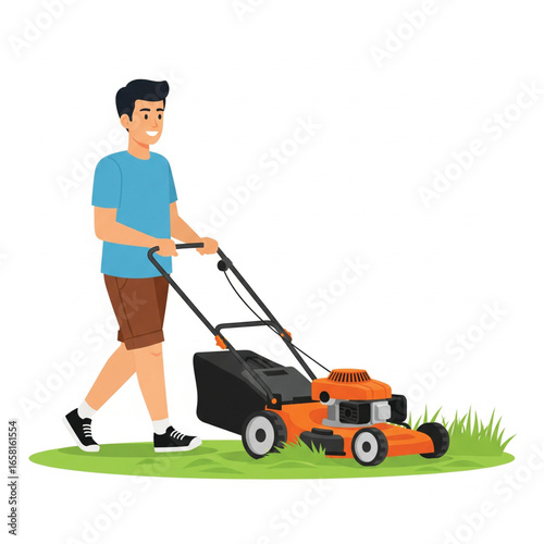 man mowing grass