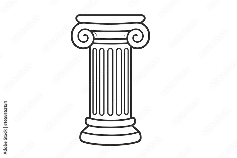Classic Ionic column pillar. Ancient Greek or Roman architecture element. Line art vector for history, law, or finance concepts. Minimalist black and white drawing logo icon. Classic Ionic column pillar. Ancient Greek or Roman architecture element. Line art vector for history, law, or finance concepts. Minimalist black and white drawing logo icon.